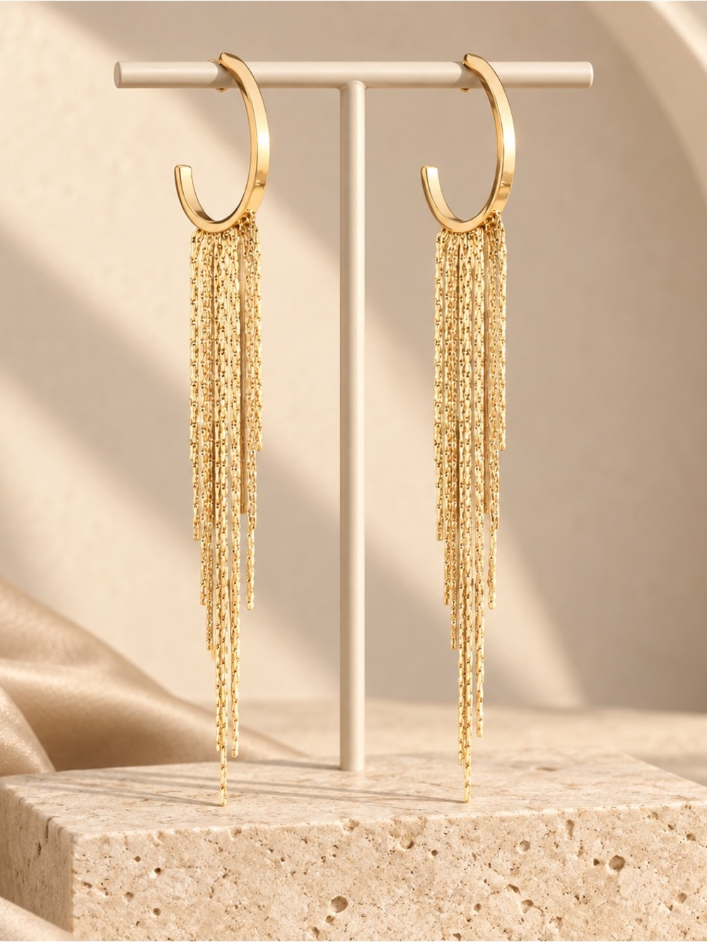 Long Ear Gold earrings - stainless steel jewelry - evening accessories